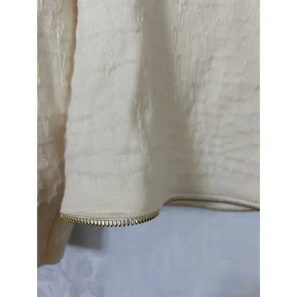 Stefan Green 2 Cardigan Sweater Merino Wool Blend Cream Gold Zip Trim Boxy - Picture 3 of 11